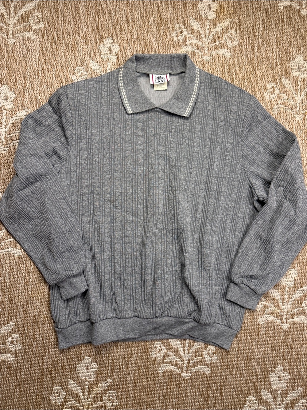 Vintage Cricket Lane Classic Gray Men’s Knit Polo Sweater